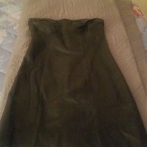 Black strapless mini leather dress